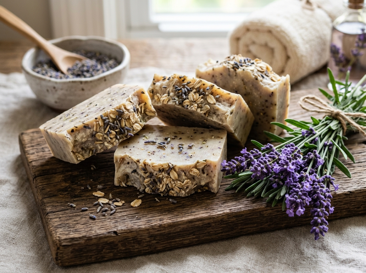Lavendel-Haferflocken-DIY-Seife content image